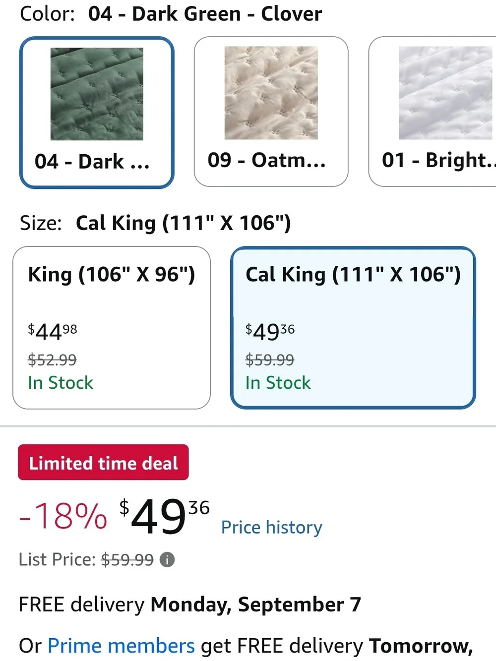 Bedsure Cal King Quilt Bedspread, Thin Comforter, Dark Green Coverlet All-Season